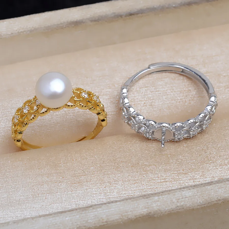 

New Hot 925 Sterling Silver Adjustable Finger Ring Mounting Base Settings Findings Parts Fittings Accessories for 6-8mm Pearls