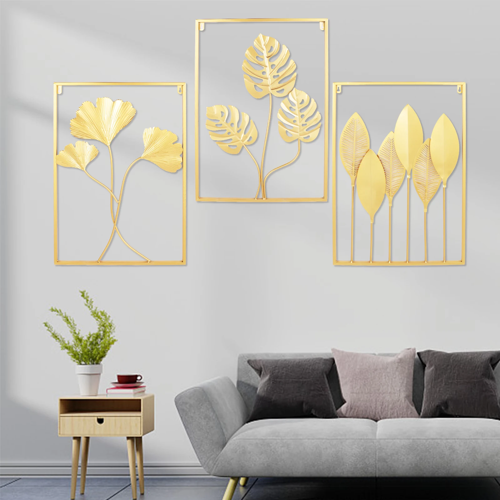 

3 PCS Multiselective Ginkgo Leaf Ornaments Simple Creative Leaves Sculpture Luxury Wall Hanging Decor