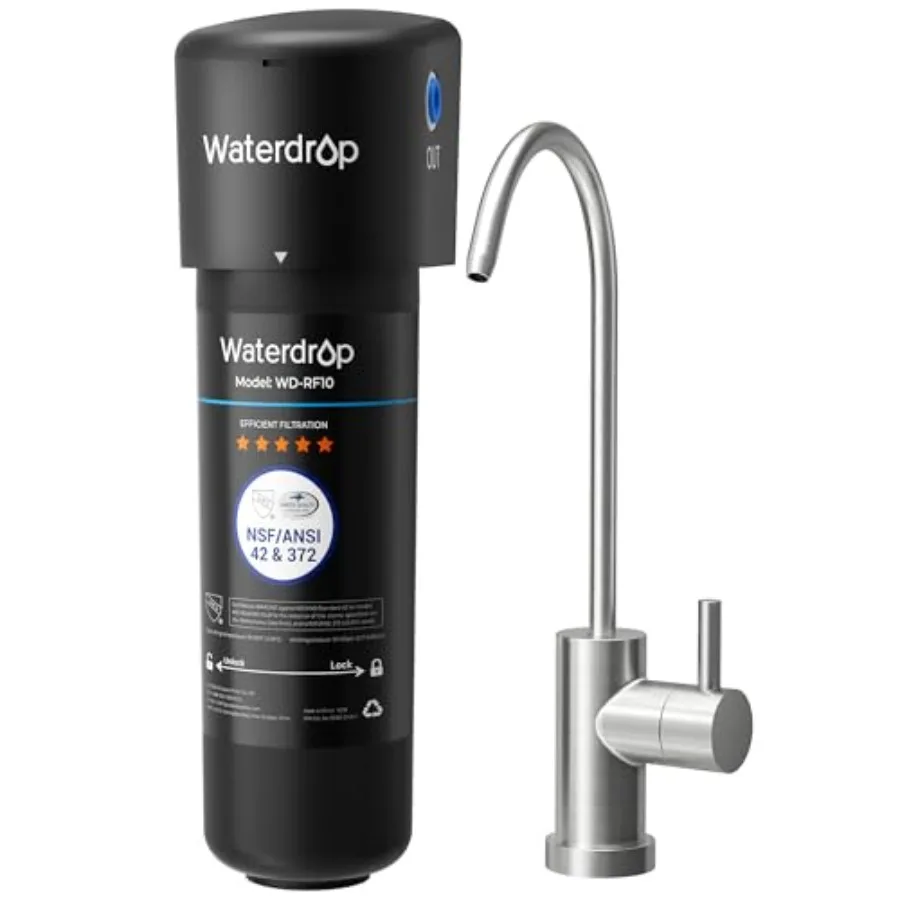 

Under Sink Water Filter Reduces PFAS PFOA PFOS Lead Chlorine Bad Taste NSF ANSI 42 Certified Red 11K Gallons Easy Installation