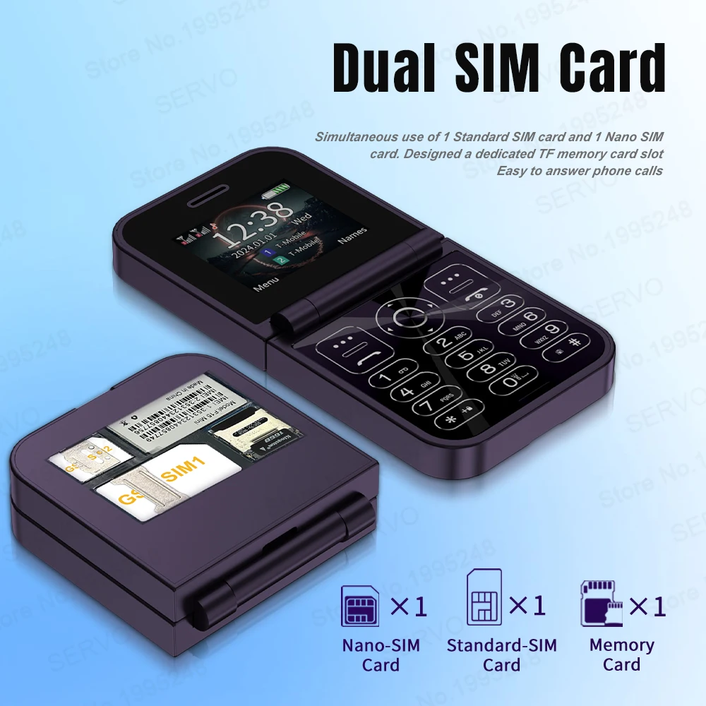 SERVO Mini Flip Mobile Phones 2.0" HD Display Dual SIM 2G GSM Speed Dial Auto Recoding Cell Phone Blacklist Magic Voice FM Radio