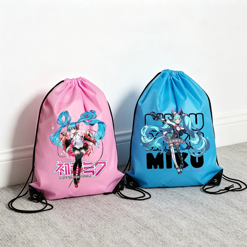 

Kawaii Drawstring Backpack Hatsunes Miku Boy Girl Gift Bag Cartoon Polyester Handbag Portable Outdoor Hiking Garment Storage Bag