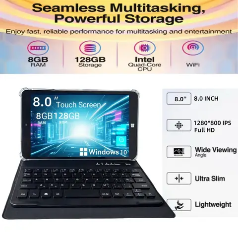 8GB RAM 128GB ROM 8 INCH Windows 10 Tablets Quad-Cores 64bit Intel Atom x5-Z8300 1280*800 IPS HD-MI With Bluetooth Keyboard Case
