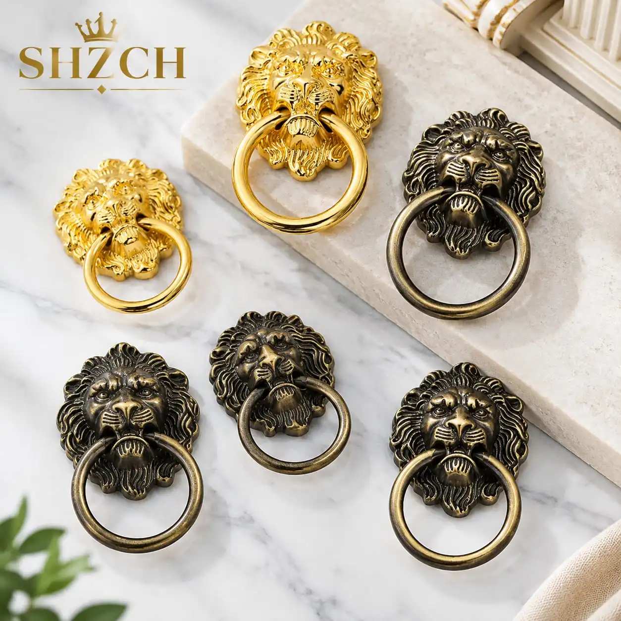 4PCS Furniture Handles 67*43mm Beast for Lion Head Antique Alloy Handle Wardrobe Drawer Door Pull Retro Decoration With Screw