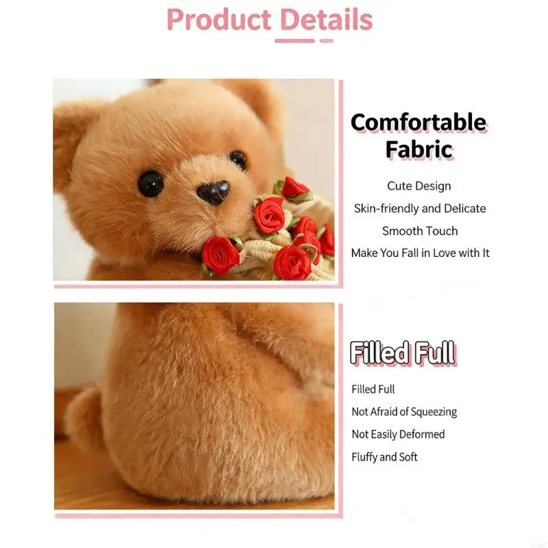 

54DF Hand Holding Rose Plush Bear Rabbit Doll For Gift Giving of Birthdays Valentines And Comfort Stuffed Animal For Hugging