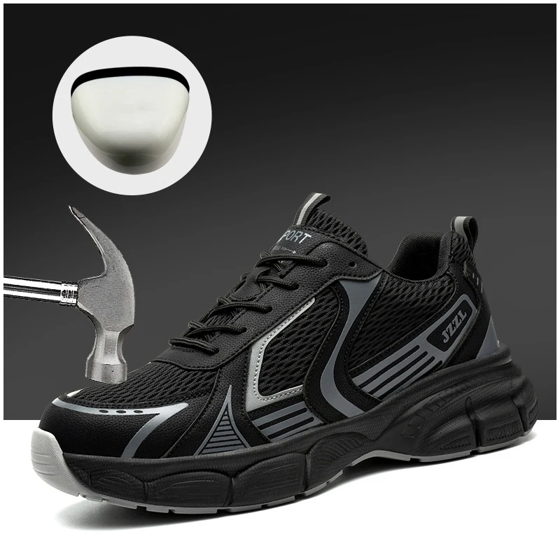 men's casual steel toe caps working safety shoes air mesh summer safe boots worker tooling security boots insulated sneakers man
