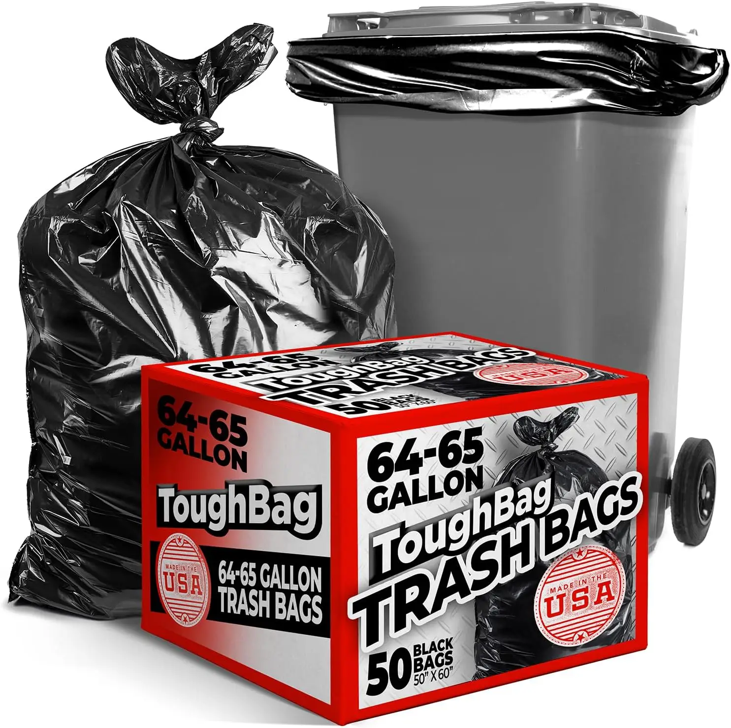 

Extra Large 65 Gallon Heavy Duty Trash Bags, 50x60" for Toter, 50 Count Made in USA