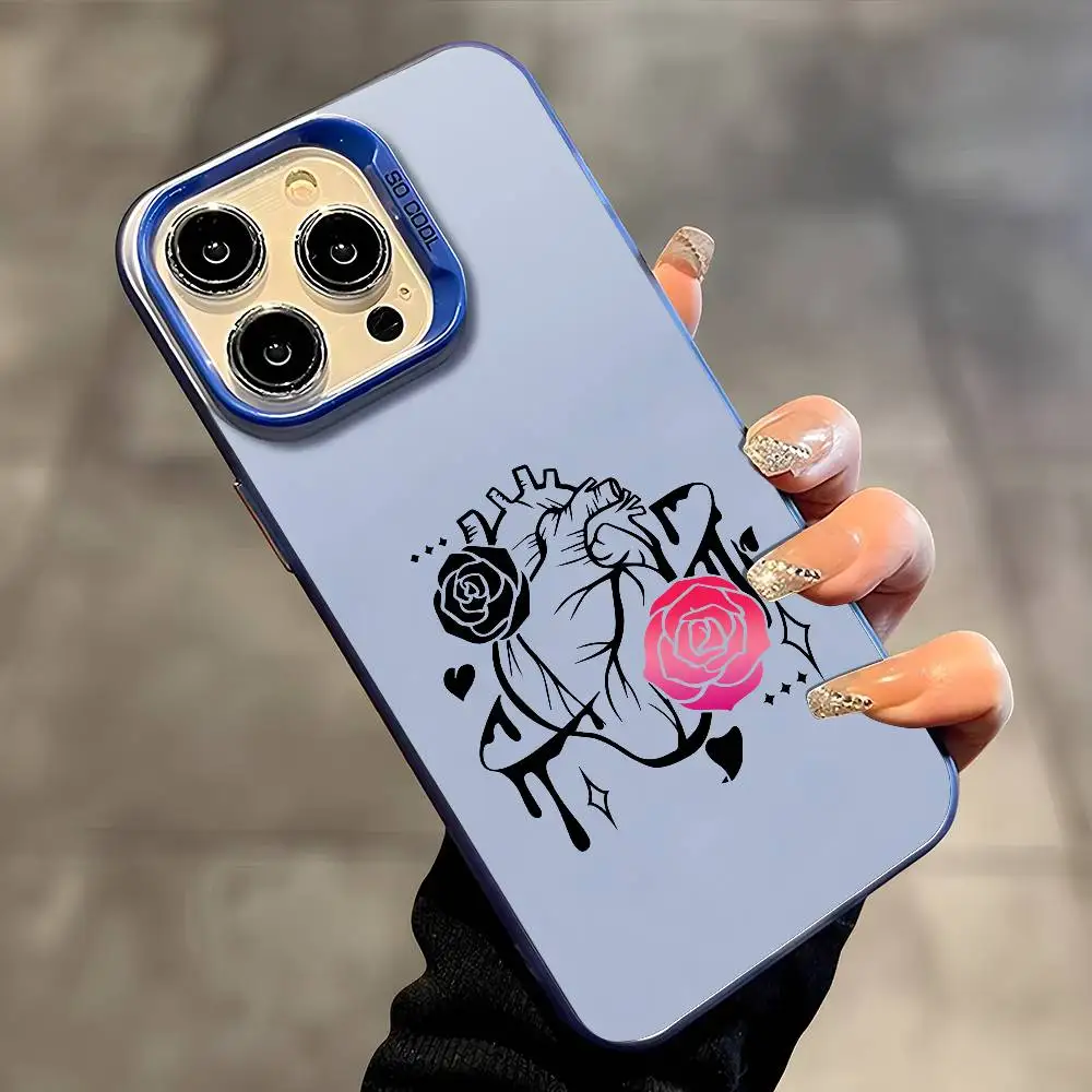 Ins الأزياء القلب حالة الهاتف آيفون 16 15 14 13 12 11 زائد برو ماكس متعدد الألوان أورورا الليزر للصدمات فوندا غطاء