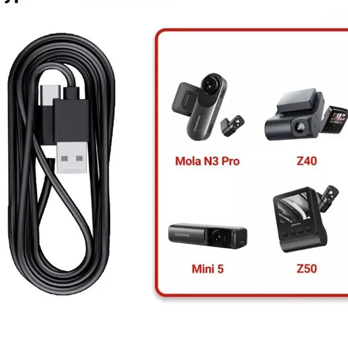 For DDPAI Dash Cam Power Cable Type-C USB for Model  Mola N3 Pro / Z40 / Z50 / Mini 5