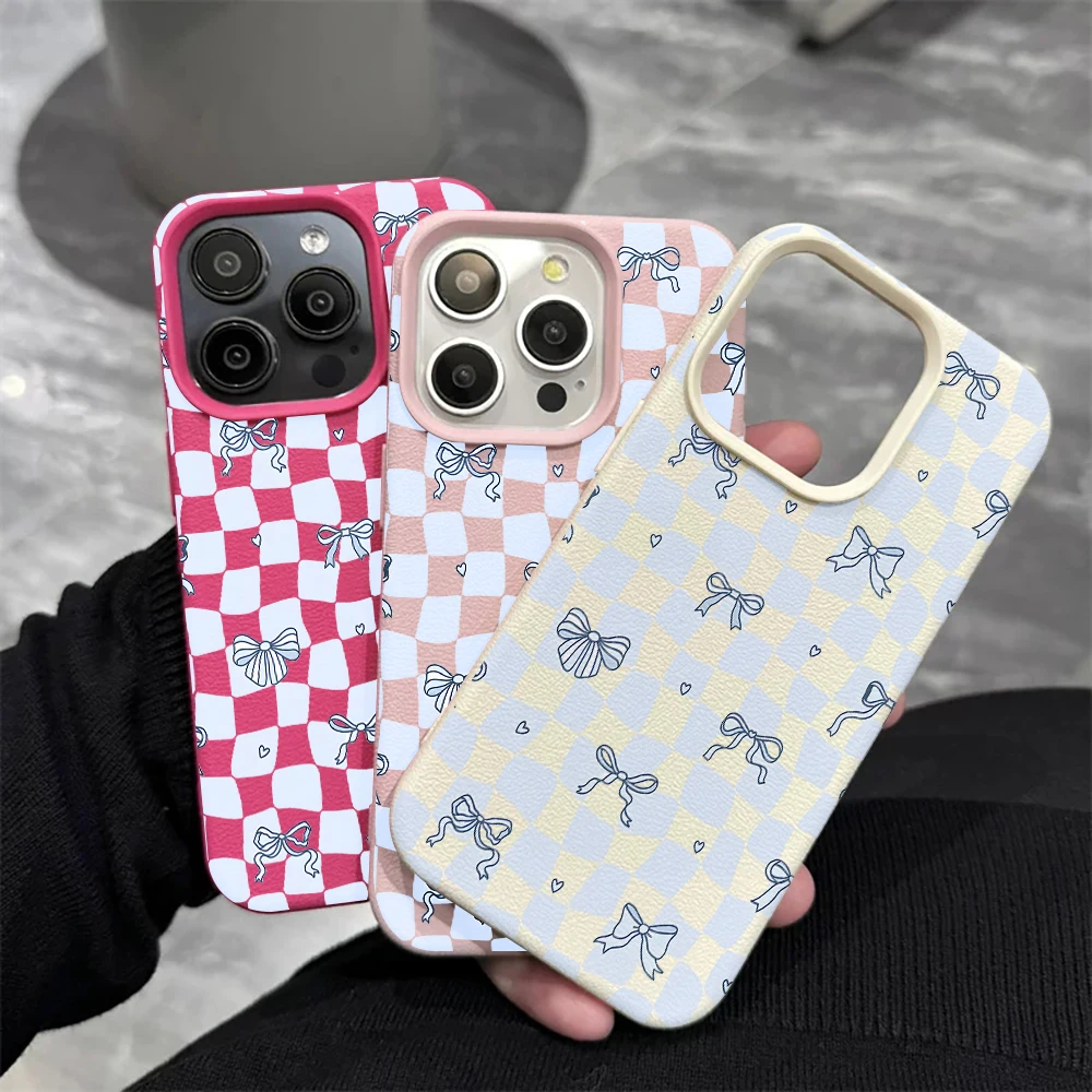 Blaue karierte Schleifen-Handyhülle für iPhone 17 16 15 14 13 12 Pro Max 16 15 14 Plus 17 16 15 14 13 Pro 17Air Silikon-Matt-Cover – Detail 4