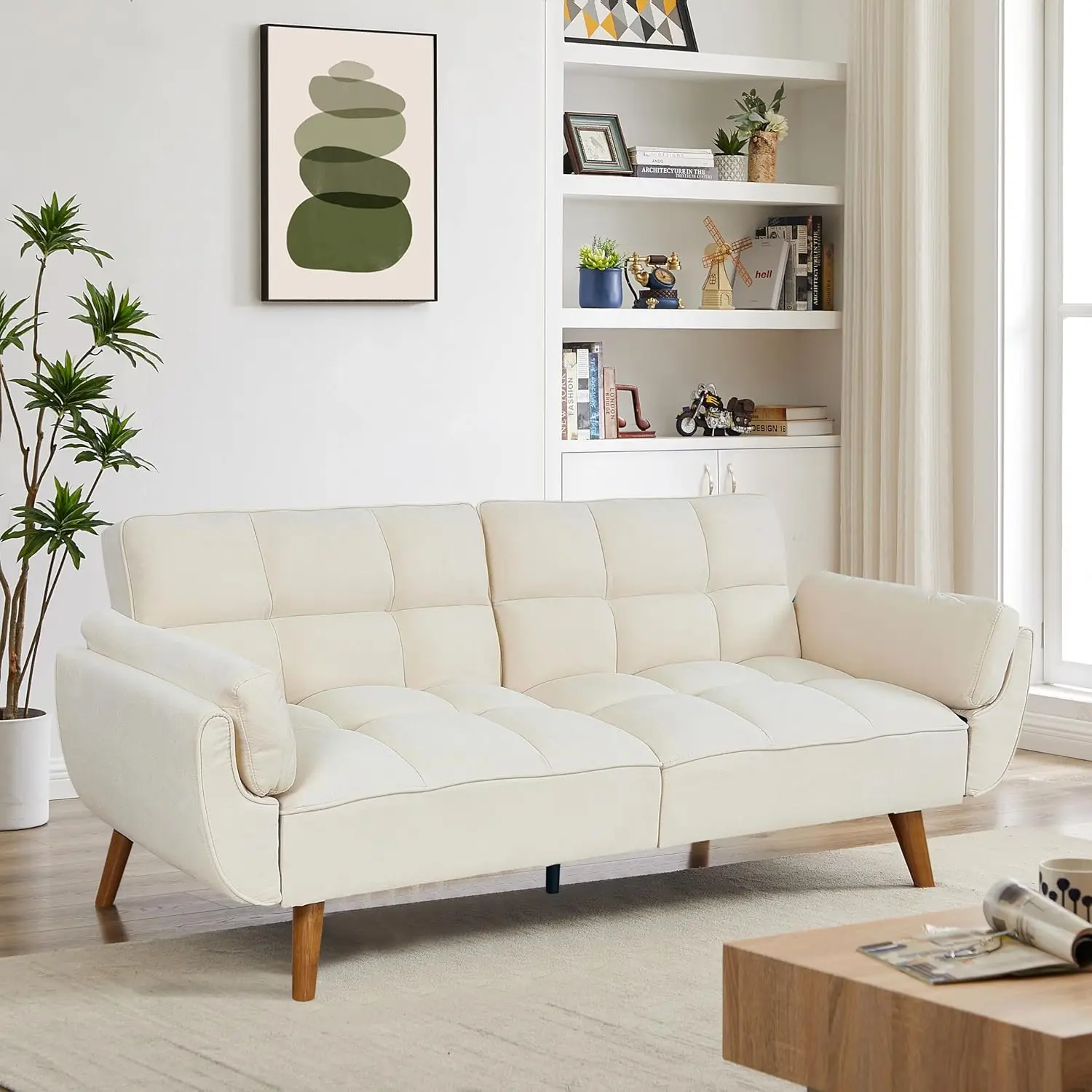 Convertible Futon Sofa Bed Sleeper Twin Size, Modern Reclining Linen Split Back Sofa Couch