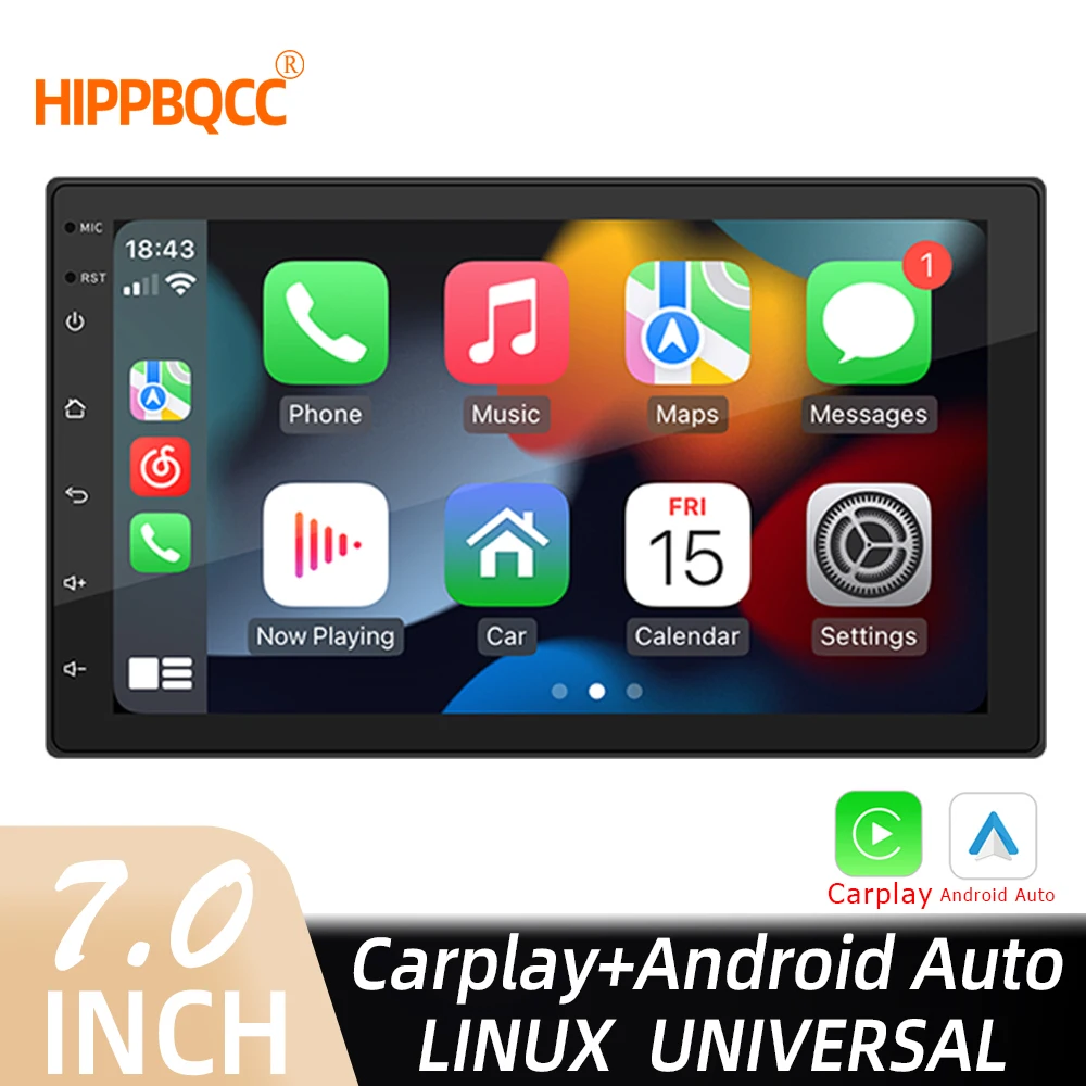 HIPPBQCC Car Radio 7 Inch Carplay Android Auto Multimedia Bluetooth Stereo Player HD Touch Screen 2 USB FM Mirror-Link Universal