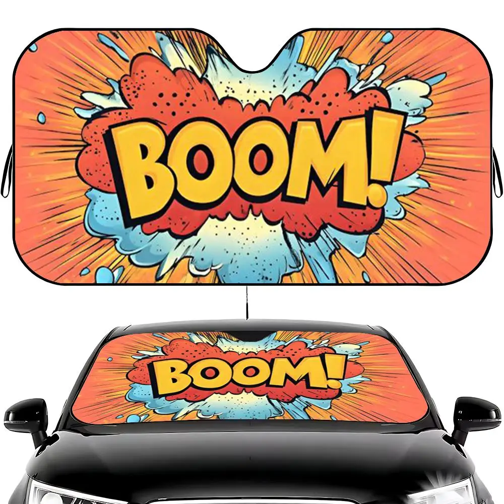 

art C-Comic BOOM Sun Visor Car Windshield Sun Visor - Foldable Universal Fit UV Block Heat Insulation Sunshade