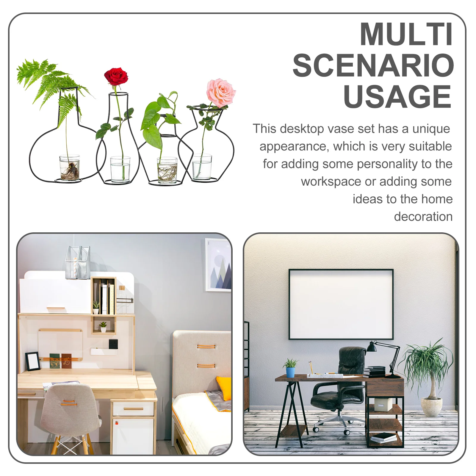 

4Pcs Iron Wire Flower Rack Decorative Vase Hydroponic Plant Holder Transparent Test Tube Vase Home Garden Centerpiece