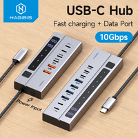 Hagibis USB C HUB Type-C Docking Station Individual On/Off Switches With LED Display 10Gbps USB C Splitter for Macbook Pro Air