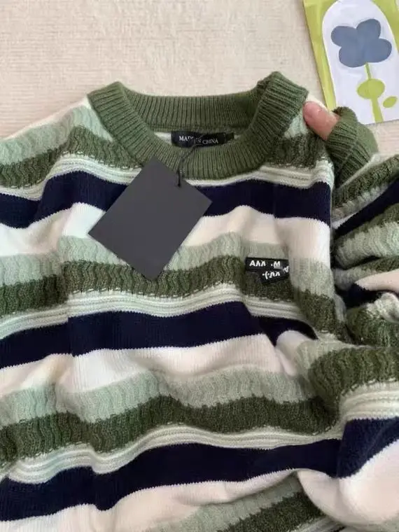 

2022 Autumn New Light Luxury Fashion Striped Sweater Women Loose Retro Knitwear All-match Boutique Clothing Simple Style