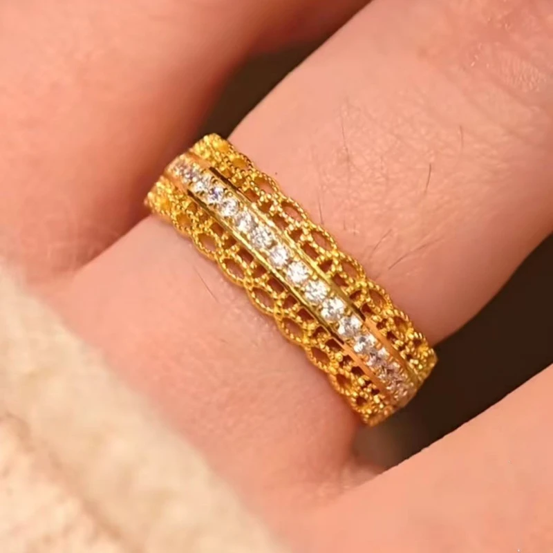 Star-similar Style - Wide Version Hollow Single-row Cubic Zirconia Stone - Luxury Women's Ring - Adjustable Opening Ring