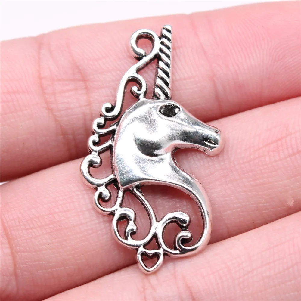 WYSIWYG 10pcs 37x21mm Antique Silver Color Unicorn Charms Pendant For DIY Jewelry Making Handmade Jewelry Craft Findings