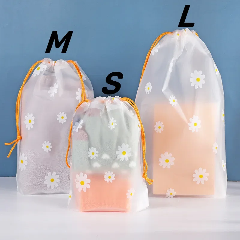 40P Daisy Drawstring Storage Bag Transparent Waterproof EVA Large Capacity Clothes Shoes Organizer Portable Makeup Toiletry Bags