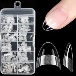 240Pcs Half Cover Almond Pre-filed Nail Tips Half Matte XS Press on Fake Nail Extension for Small Tiny Nail Bed 12 Sizes in Box