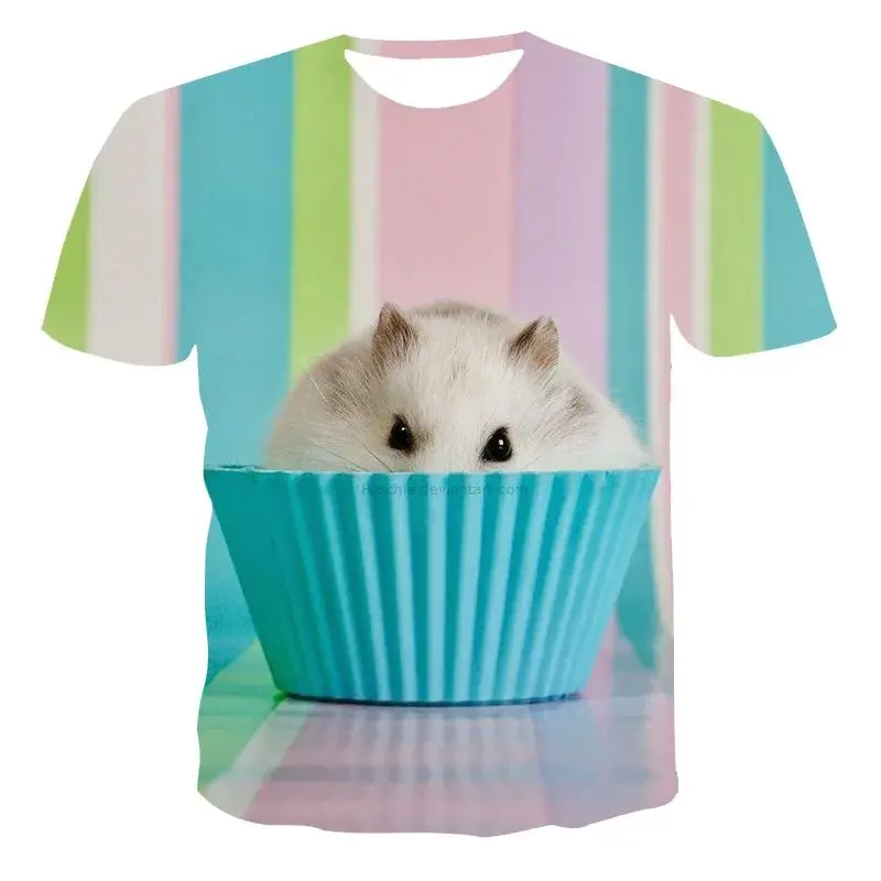 New Summer Men Cute Fun Pet Hamster Print Fashion Casual O Collar Short Sleeve 3d Printed Comfortable Breathable Plus Size Top