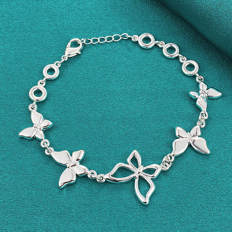 

925 Sterling Silver Link Bracelets Charm Jewelry Five Butterfly Chain Accessories For Women Girl Christmas Birthday Party Gifts