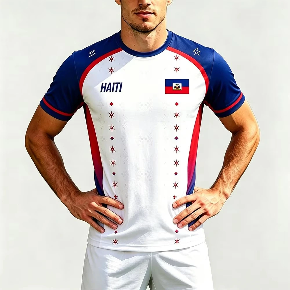 2026 New Haiti Flag Football Jersey Men's Quick Dry Outdoor Sports Soccer Training Uniform Unisex Casual Streetwear O-neck Tee