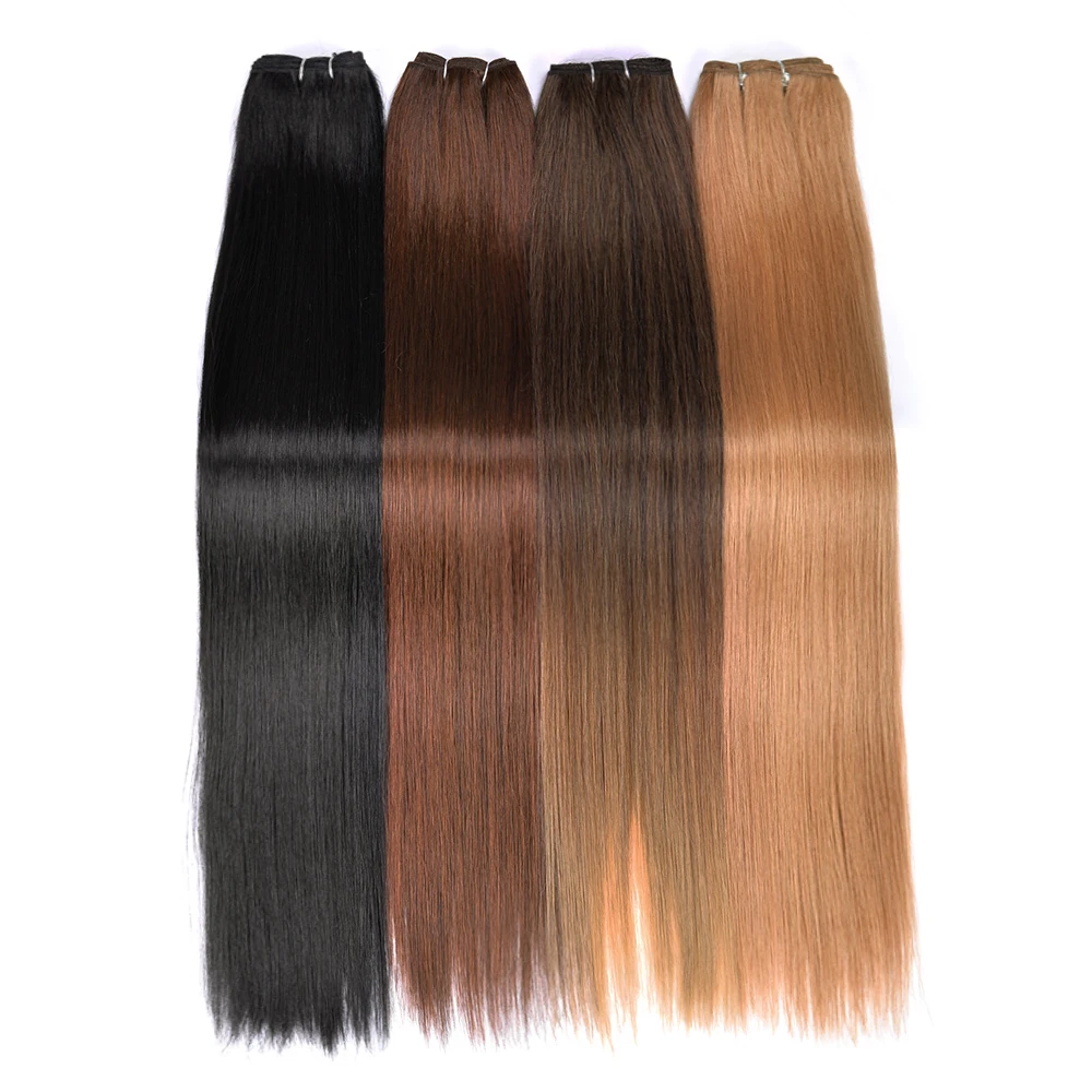 Straight Hair Extensions Synthetic Smooth Ombre Hair Weaving 26 inches brown Synthetic Straight Hair Bundles Full To End