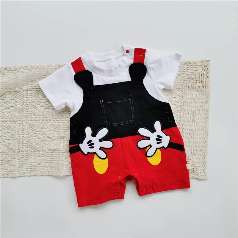 Disney Mickey Mouse One Piece Jumpsuits Baby Clothes Cartoon Style Loose Crawling Suit with Wrap Ass 0-2 Years K3902