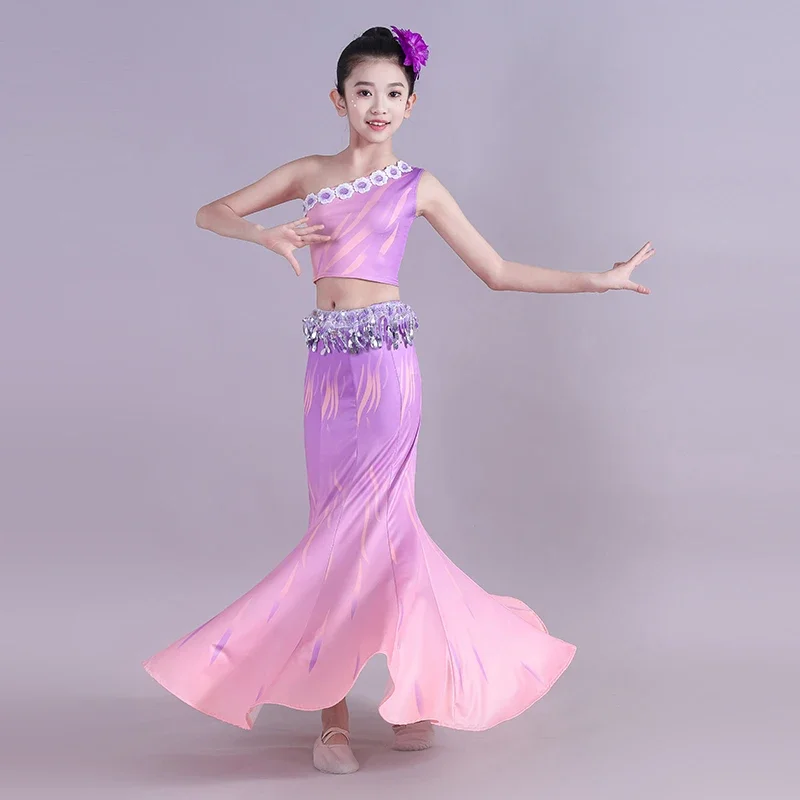 

New Children's and Adults Chinese Traditional Dai Dance Costume Peacock Dance Classical Dance Performance Costume