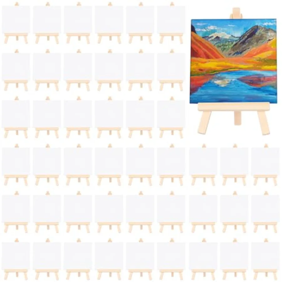 

80 Pcs Mini Canvas and Easel Set for Painting Canvas Panels with Wooden Easels for Oil Acrylic Painting Mother's Day Birthday P