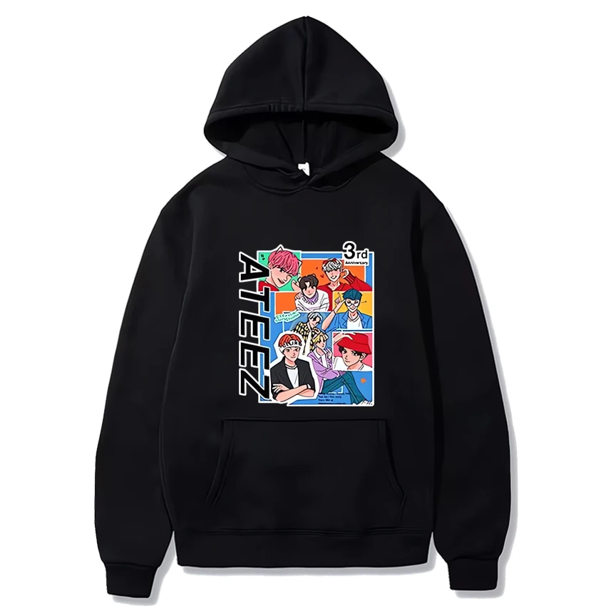 Ateez-Sudadera con capucha para hombre y mujer, prenda de manga larga con forro polar, estilo harajuku, informal, a la moda, para Tercer Aniversario