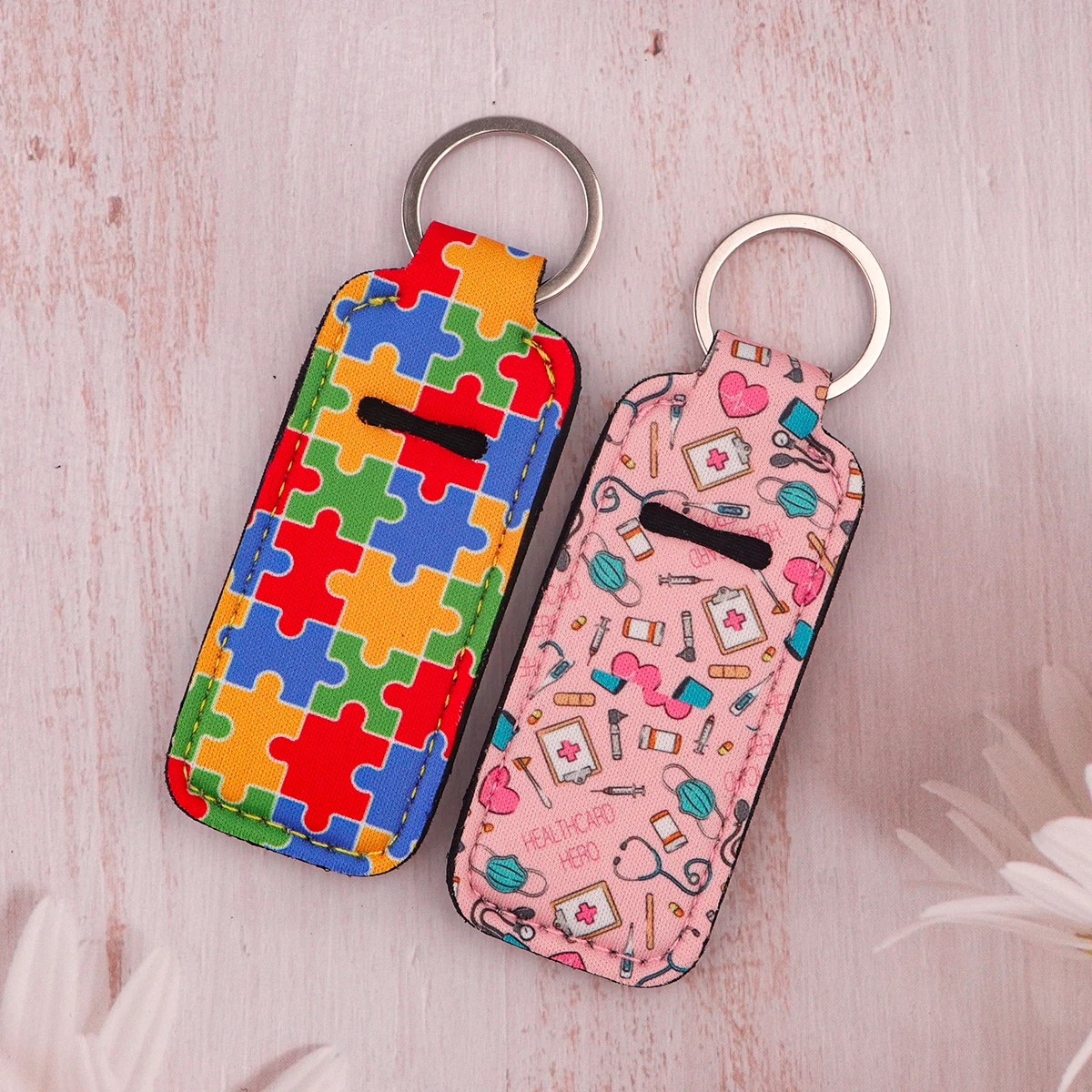 Autism Awareness Puzzle Lip Balm Holder Keychain Clip On Lipstick Sleeve Holder Nurse Doctor Accessories Women's Key Rings Gifts