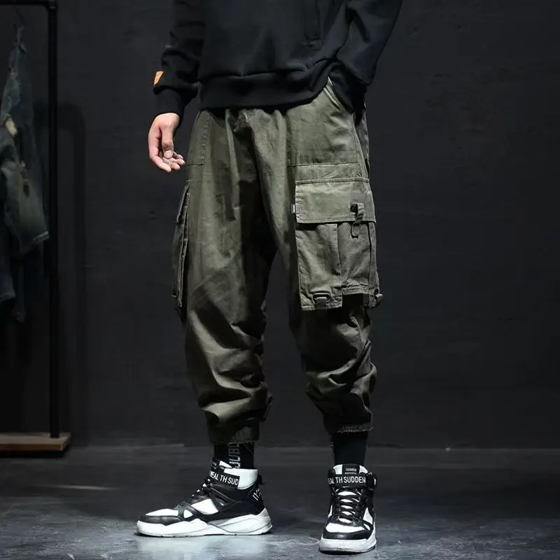 

Брюки-карго мужские тактические джоггеры с большими карманами на шнурке, свободная посадка, зима-осень, уличная одежда, модный функциональный дизайн
