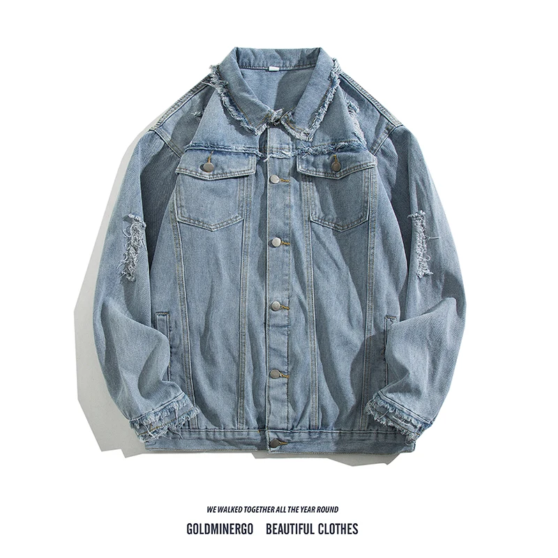 

Мужская и женская джинсовая куртка оверсайз с рваными дырками в стиле ретро, молодежная повседневная одежда в стиле High Street Trend