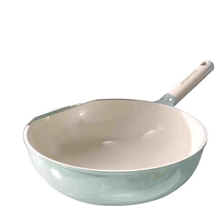 

Uncoated titanium wok Household non-stick wok Oil-gathering non-stick wok