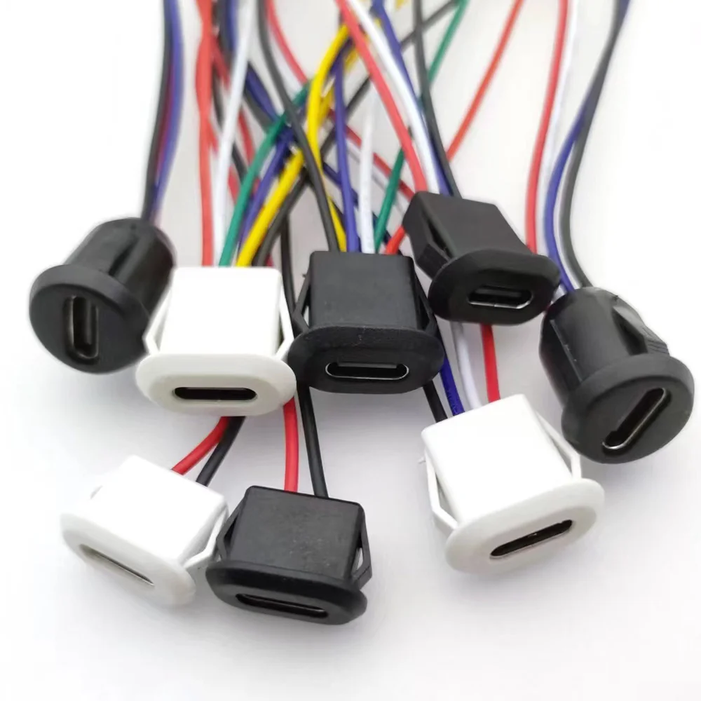 5Pcs USB Connector Type-C Female with PH 2.0 Terminal 3A High Current Fast Type C Charging Jack Port with Clip 2P 4P 6P