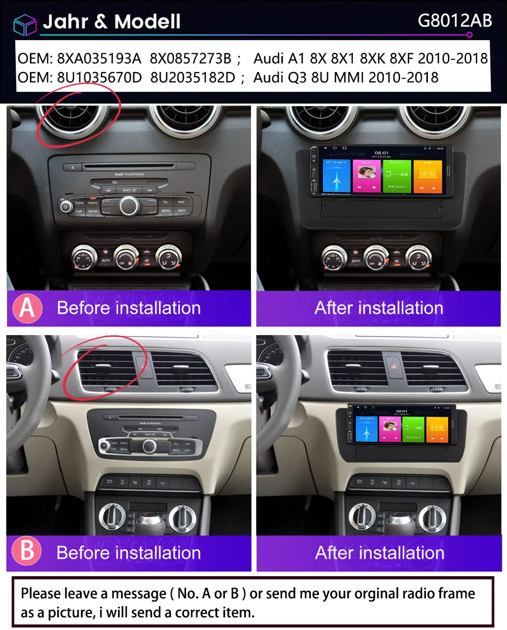 Android car radio Bluetooth wifi Carpaly GPS Navigation+AHD rearview camera for Audi A1 8X 8X1 8XK 8XF Q3 8U MMI Quattro S Line