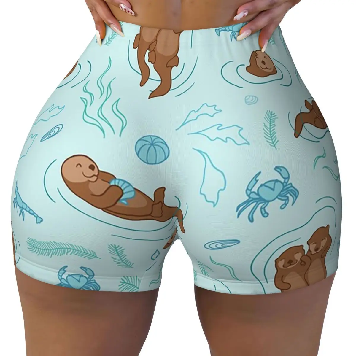 Custom Otter Fun Light Yoga Shorts Women Gym Workout Running Athletic Volleyball Biker Shorts