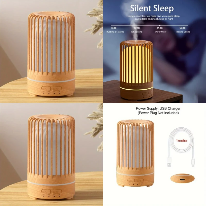 Whisper-Quiet Wood Grain Ultrasonic Essential Oil Diffuser & Humidifier for Home, Office, Spa, Yoga, Bedroom, Aromatherapy, Rela