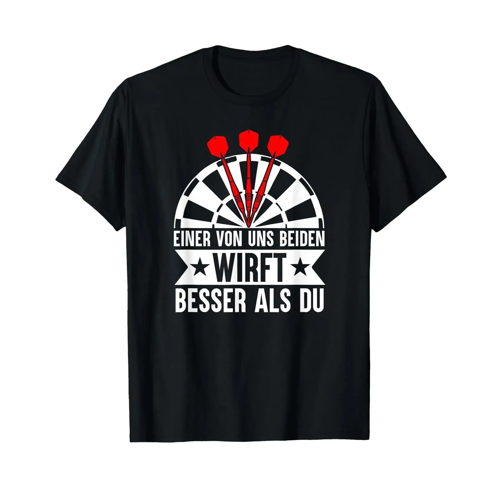 T shirt with German text One of us two throws better than you dart player black S vintage Washed graphic Soft Unisex Stretched