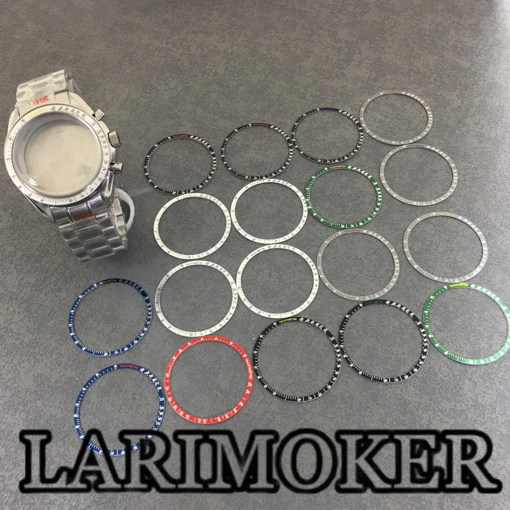 LARIMOKER 41mm multi-function stainless steel waterproof case red green blue silver bezel insert for VK63 VK64 quartz movement