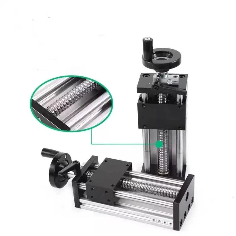 New Square Linear Rail Slide Table Hand-Cranked 100-200MM Stroke Dual Optical Axis Ball Screw for CNC Table 3D Printer