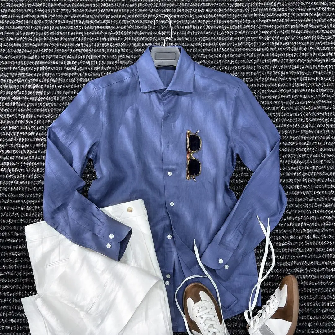 High Quality Breathable Comfortable Sun Protection Long Sleeve Shirt Men Loose Luxury Thin Polyester Fabric Anti-Wrinkle Shirt