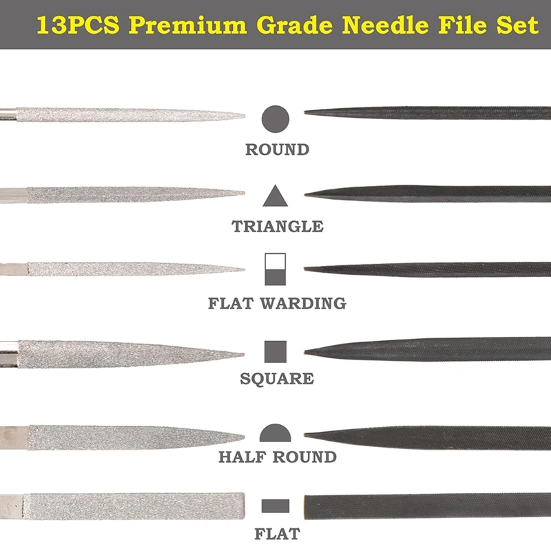 13PCS Needle Files Set,6 Files & 6 Steel File Sets and Cleaning Brush & Case with Handle [lMr A83]