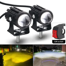 Motorcycle LED Headlight Motorcycle Accessories Fog Light Spotlights Mini Projector Driving Lamp ATV Scooter Lens Dual Color 12V