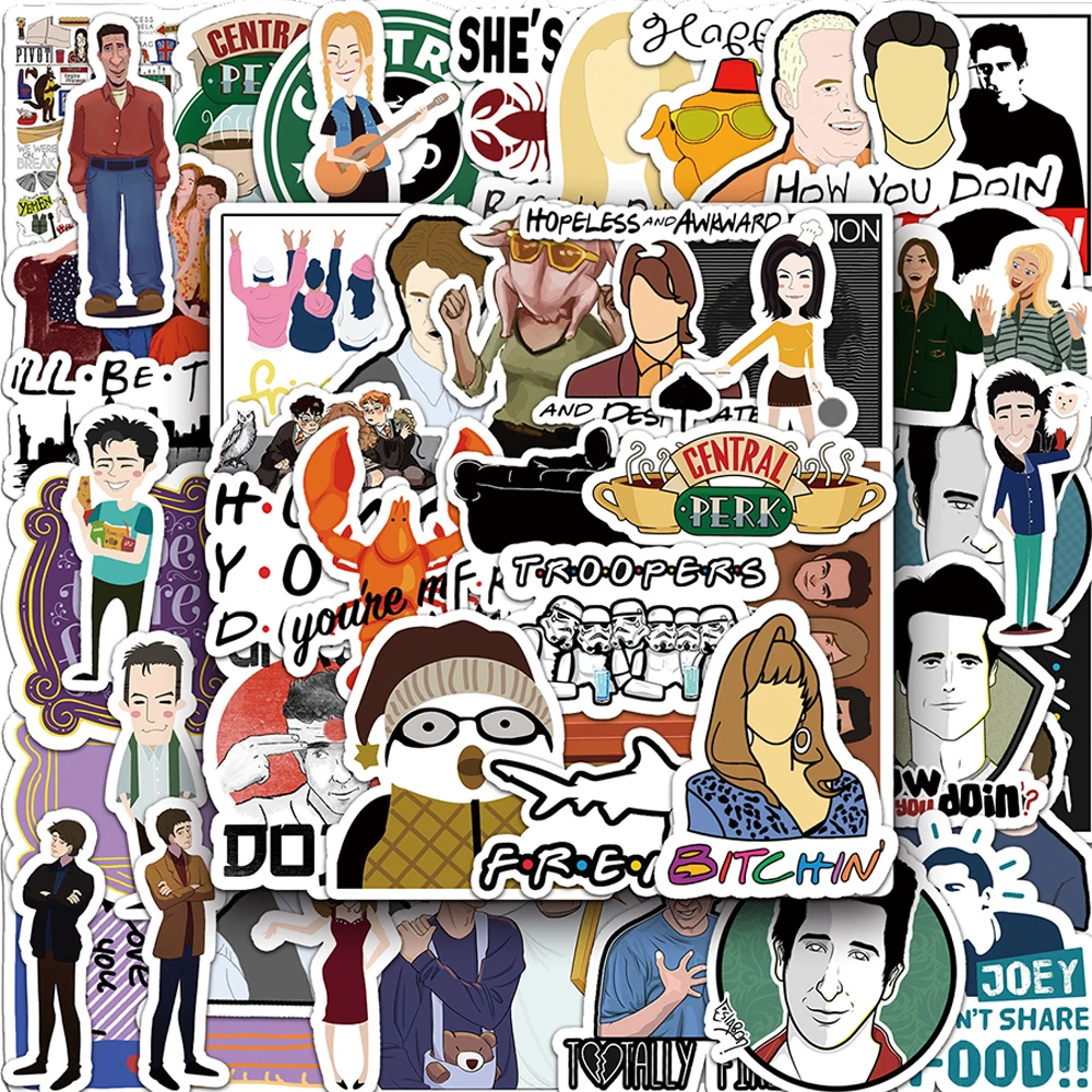 10/30/50pcs New TV Series Friends Graffiti Waterproof Sticker Suitcase Notebook Refrigerator Skateboard Water CuphelmetWholesale