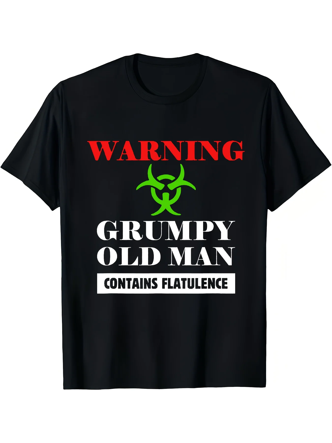 Humor Warning: Grumpy Old Man Featuring Splat Sound Effect Graphic T-Shirt - Men'S Casual Short Sleeve Tee with Biohazard Symbol, Regular Fit Crew Neck, Suitable for Commuting And Entertainment, Funny T-Shirt  Comfortable Fabric