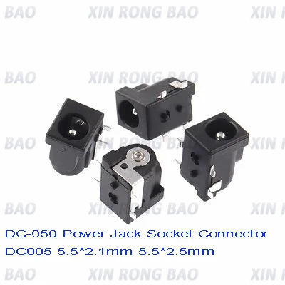 10Pcs SMD DC-005 DC-050 DC Power Jack Socket Connector DC005 5.5*2.1mm 5.5*2.5mm 2.1 / 2.5 socket Round the needle Black