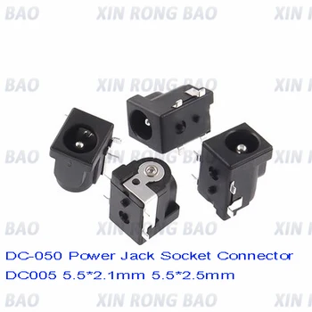 Preto redondo o conector do soquete do Jack de energia da agulha, DC DC-005, DC-050, 5.5x2.1mm, 5.5x2.5mm, 2.1, 2.5 soquete, 10pcs