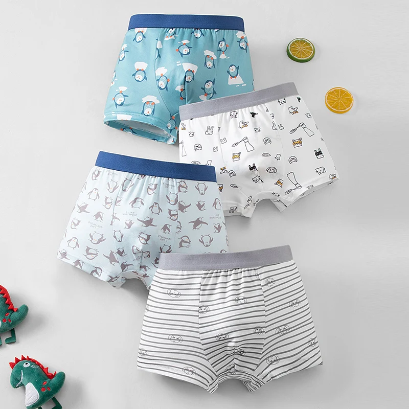 4-piece Set Of Children's Seasonal Fun And Cute Cartoon Underwear Comfortable Boxer Shorts Versatile Casual Home Shorts For Boys